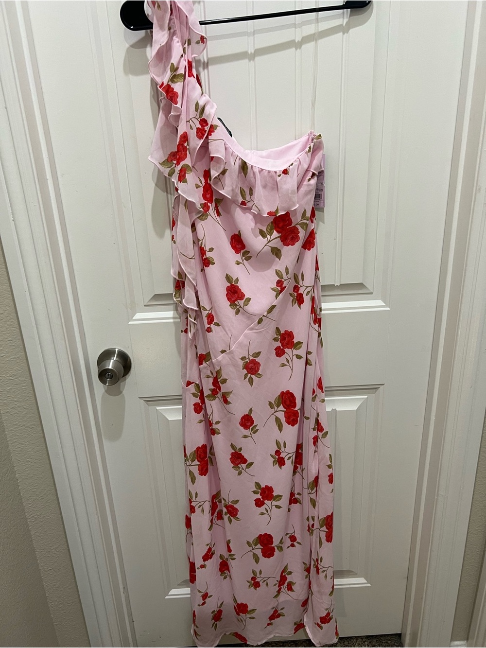 wild fable One-Shoulder Pink Dress with Red Floral Print